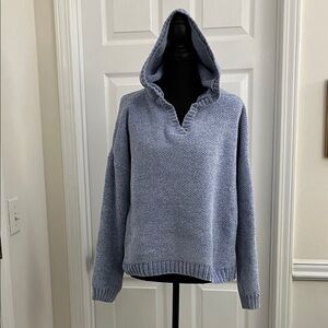 Rachel Zoe V-Neck Sweater with Hood in Soft Blue